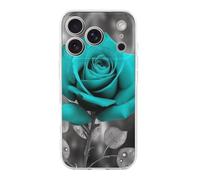 RLDOBOFE Compatible with iPhone 17 Teal Grey Rose Case Soft Slim TPU Phone Cover Drop Protection Yellowing-Resistant Stylish Pattern Shockproof Phone Case for Women Men Girls iPhone 17 Pro