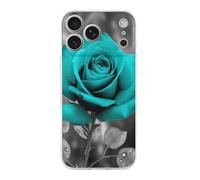 RLDOBOFE Compatible with iPhone 17 Teal Grey Rose Case Soft Slim TPU Phone Cover Drop Protection Yellowing-Resistant Stylish Pattern Shockproof Phone Case for Women Men Girls iPhone 17 Pro Max