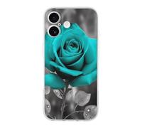 RLDOBOFE Compatible with iPhone 17 Teal Grey Rose Case Soft Slim TPU Phone Cover Drop Protection Yellowing-Resistant Stylish Pattern Shockproof Phone Case for Women Men Girls iPhone 17