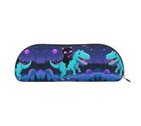 RLDOBOFE Cool Cat Rides Dinosaur Fantasy Pencil Pouch Leather,Small Pen Bags With Zipper For Pencils,Pens,Markers,Makeups,Change,Coins