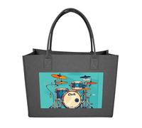 RLDOBOFE Cool Drum Set Felt Tote Bag Reusable Foldable Grocery Bag Versatile Large Capacity Commuter Handbag, Dark Gray, One Size