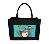 RLDOBOFE Cool Drum Set Felt Tote Bag Reusable Foldable Grocery Bag Versatile Large Capacity Commuter Handbag, Black, One Size