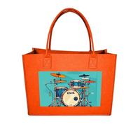 RLDOBOFE Cool Drum Set Felt Tote Bag Reusable Foldable Grocery Bag Versatile Large Capacity Commuter Handbag, Fruit Orange, One Size