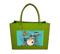 RLDOBOFE Cool Drum Set Felt Tote Bag Reusable Foldable Grocery Bag Versatile Large Capacity Commuter Handbag, Light Green, One Size