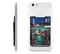 RLDOBOFE Cool Drum Set Phone Wallet, Stick On Card Holder for Back of Phone Case - Leather Cell Phone Card Wallet Sleeve Adhesive Phone Pocket - Compatible with Most Cell Phones