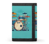 RLDOBOFE Cool Drum Set Trifold Wallet Minimalist Mens Wallet with Key Hook 8 Card Slots Modern Stylish Polyester Security Wallets Fashion Slim Credit Card Holder Id Window