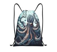 RLDOBOFE Cool Octopus Drawstring Backpack Sports Gym Sackpack Waterproof Swim Bag Men Women Draw String Bag, Black, M