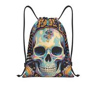 RLDOBOFE Cool Skull Graphics Drawstring Backpack Sports Gym Sackpack Waterproof Swim Bag Men Women Draw String Bag, Black, M