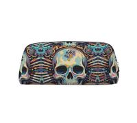 RLDOBOFE Cool Skull Graphics print Pencil Bag waterproof Zipper Pencil Case Leather Pen Box Cosmetic Bag For Office Pencil