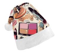 RLDOBOFE Cosmetic And Makeup Theme Pattern Christmas Hat Classic Santa Claus Hat with Plush Trim for New Year Xmas Party Supply
