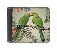 RLDOBOFE Couple Parrots Olive Wallet Passcase for Men, Extra Capacity Bifold Leather Wallets with ID Windows, Slim Stylish Wallet for Gift, Blocking Money Clip for Cards, Coin Pouch