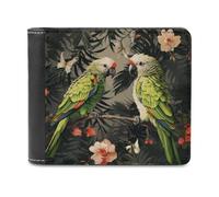 RLDOBOFE Couple Parrots Olive Wallet Passcase for Men, Extra Capacity Bifold Leather Wallets with ID Windows, Slim Stylish Wallet for Gift, Blocking Money Clip for Cards, Coin Pouch