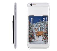 RLDOBOFE Cow deer trees christmas Phone Wallet, Stick On Card Holder for Back of Phone Case - Leather Cell Phone Card Wallet Sleeve Adhesive Phone Pocket - Compatible with Most Cell Phones