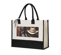 RLDOBOFE Cowboy Black Hat Western Boots Canvas Tote Bags Personalized Beach Bag Reusable Grocery Shopping Bag Casual Handbag Top Handle Shoulder Satchel Bags Work Purses Birthday Gifts for Women