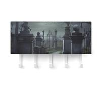 RLDOBOFE Creepy Cemetery Key Holder Wall Mount, Adhesive Key Rail Rack Hanger Holder White with 5 Hooks, No Drill, Keys Chain Organizer for Living Room, Front Door, Hallway, Office