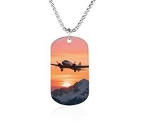 RLDOBOFE Custom Airplane at Sunset Pendant Necklace Memorial Photo Picture Necklace 23" Box Chain Commemorative Dog Tag Personalized Keepsake Jewelry Gift for Valentines Day