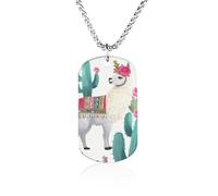 RLDOBOFE Custom Alpaca Cactus Pendant Necklace Memorial Photo Picture Necklace 23" Box Chain Commemorative Dog Tag Personalized Keepsake Jewelry Gift for Valentines Day