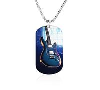 RLDOBOFE Custom Blue Guitar Pendant Necklace Memorial Photo Picture Necklace 23" Box Chain Commemorative Dog Tag Personalized Keepsake Jewelry Gift for Valentines Day