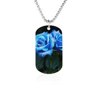 RLDOBOFE Custom Blue Rose Flowers Pendant Necklace Memorial Photo Picture Necklace 23" Box Chain Commemorative Dog Tag Personalized Keepsake Jewelry Gift for Valentines Day