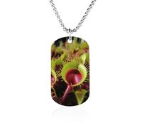RLDOBOFE Custom Carnivorous Plant Pendant Necklace Memorial Photo Picture Necklace 23" Box Chain Commemorative Dog Tag Personalized Keepsake Jewelry Gift for Valentines Day