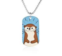 RLDOBOFE Custom Cartoon Cute Otter Pendant Necklace Memorial Photo Picture Necklace 23" Box Chain Commemorative Dog Tag Personalized Keepsake Jewelry Gift for Valentines Day