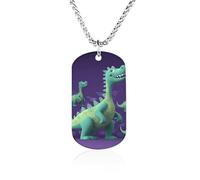 RLDOBOFE Custom Cartoon Dinosaur Pendant Necklace Memorial Photo Picture Necklace 23" Box Chain Commemorative Dog Tag Personalized Keepsake Jewelry Gift for Valentines Day