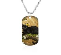 RLDOBOFE Custom Cat And Flower Pendant Necklace Memorial Photo Picture Necklace 23" Box Chain Commemorative Dog Tag Personalized Keepsake Jewelry Gift for Valentines Day