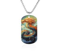 RLDOBOFE Custom Chinese Dragon Pendant Necklace Memorial Photo Picture Necklace 23" Box Chain Commemorative Dog Tag Personalized Keepsake Jewelry Gift for Valentines Day