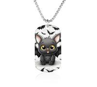 RLDOBOFE Custom Cute Bat Pendant Necklace Memorial Photo Picture Necklace 23" Box Chain Commemorative Dog Tag Personalized Keepsake Jewelry Gift for Valentines Day