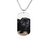 RLDOBOFE Custom Cute Black Pug Pendant Necklace Memorial Photo Picture Necklace 23" Box Chain Commemorative Dog Tag Personalized Keepsake Jewelry Gift for Valentines Day