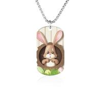 RLDOBOFE Custom Easter Bunny Pendant Necklace Memorial Photo Picture Necklace 23" Box Chain Commemorative Dog Tag Personalized Keepsake Jewelry Gift for Valentines Day