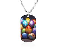 RLDOBOFE Custom Easter Eggs Pendant Necklace Memorial Photo Picture Necklace 23" Box Chain Commemorative Dog Tag Personalized Keepsake Jewelry Gift for Valentines Day