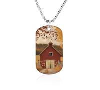 RLDOBOFE Custom Fall Country Barn Pendant Necklace Memorial Photo Picture Necklace 23" Box Chain Commemorative Dog Tag Personalized Keepsake Jewelry Gift for Valentines Day