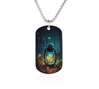 RLDOBOFE Custom Fireflies And Lantern Pendant Necklace Memorial Photo Picture Necklace 23" Box Chain Commemorative Dog Tag Personalized Keepsake Jewelry Gift for Valentines Day