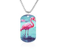 RLDOBOFE Custom Flamingos Pendant Necklace Memorial Photo Picture Necklace 23" Box Chain Commemorative Dog Tag Personalized Keepsake Jewelry Gift for Valentines Day