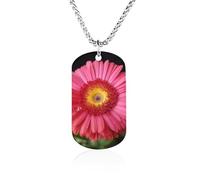 RLDOBOFE Custom Flower Gerbera Pendant Necklace Memorial Photo Picture Necklace 23" Box Chain Commemorative Dog Tag Personalized Keepsake Jewelry Gift for Valentines Day