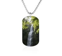 RLDOBOFE Custom Forest Waterfall Scene Pendant Necklace Memorial Photo Picture Necklace 23" Box Chain Commemorative Dog Tag Personalized Keepsake Jewelry Gift for Valentines Day