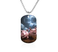 RLDOBOFE Custom Funny 3D Piggies Pendant Necklace Memorial Photo Picture Necklace 23" Box Chain Commemorative Dog Tag Personalized Keepsake Jewelry Gift for Valentines Day