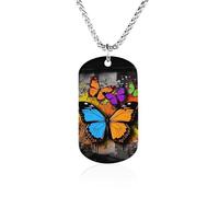 RLDOBOFE Custom Graffiti Butterfly Pendant Necklace Memorial Photo Picture Necklace 23" Box Chain Commemorative Dog Tag Personalized Keepsake Jewelry Gift for Valentines Day