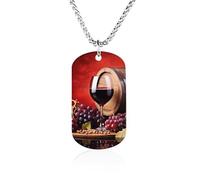 RLDOBOFE Custom Grape Red Wine Pendant Necklace Memorial Photo Picture Necklace 23" Box Chain Commemorative Dog Tag Personalized Keepsake Jewelry Gift for Valentines Day