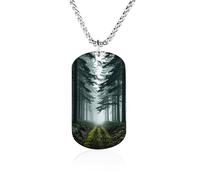RLDOBOFE Custom Green Mist Forest Pendant Necklace Memorial Photo Picture Necklace 23" Box Chain Commemorative Dog Tag Personalized Keepsake Jewelry Gift for Valentines Day