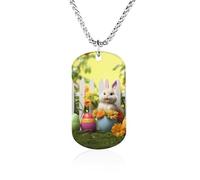RLDOBOFE Custom Happy Easter Pendant Necklace Memorial Photo Picture Necklace 23" Box Chain Commemorative Dog Tag Personalized Keepsake Jewelry Gift for Valentines Day