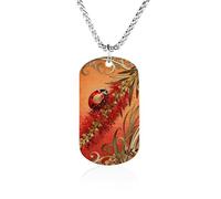 RLDOBOFE Custom Ladybug Flower Pendant Necklace Memorial Photo Picture Necklace 23" Box Chain Commemorative Dog Tag Personalized Keepsake Jewelry Gift for Valentines Day