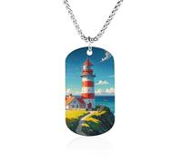 RLDOBOFE Custom Lighthouse Diamond Pendant Necklace Memorial Photo Picture Necklace 23" Box Chain Commemorative Dog Tag Personalized Keepsake Jewelry Gift for Valentines Day