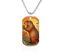 RLDOBOFE Custom Marmot Marigold Patch Pendant Necklace Memorial Photo Picture Necklace 23" Box Chain Commemorative Dog Tag Personalized Keepsake Jewelry Gift for Valentines Day
