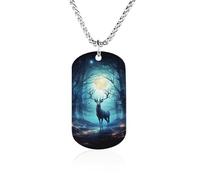 RLDOBOFE Custom Moonlight Deer Pendant Necklace Memorial Photo Picture Necklace 23" Box Chain Commemorative Dog Tag Personalized Keepsake Jewelry Gift for Valentines Day