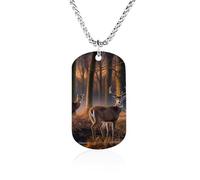 RLDOBOFE Custom Nature Wild Animal Deers Pendant Necklace Memorial Photo Picture Necklace 23" Box Chain Commemorative Dog Tag Personalized Keepsake Jewelry Gift for Valentines Day