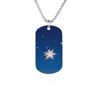 RLDOBOFE Custom Navy Blue And Star Pendant Necklace Memorial Photo Picture Necklace 23" Box Chain Commemorative Dog Tag Personalized Keepsake Jewelry Gift for Valentines Day