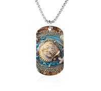 RLDOBOFE Custom Ocean Shell Art Pendant Necklace Memorial Photo Picture Necklace 23" Box Chain Commemorative Dog Tag Personalized Keepsake Jewelry Gift for Valentines Day