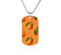 RLDOBOFE Custom Orange Mango Pattern Pendant Necklace Memorial Photo Picture Necklace 23" Box Chain Commemorative Dog Tag Personalized Keepsake Jewelry Gift for Valentines Day